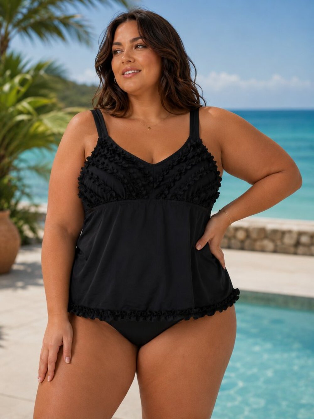 Avenue Black Ruffle Tankini Swim Top – Women's Plus Size 2X – NWT